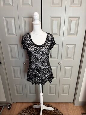 Spoiled Black and White Lace Overlay Peplum Tunic